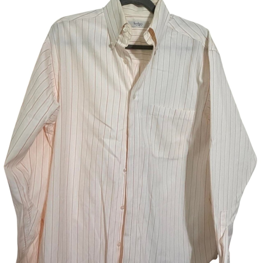Turnbury Striped Long Sleeve Button-Down Shirt Cream Peach Men M 34